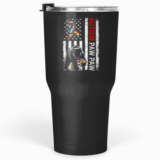 Discover Distressed American Flag Autism Paw Paw Bear Awareness Tumblers 30 oz