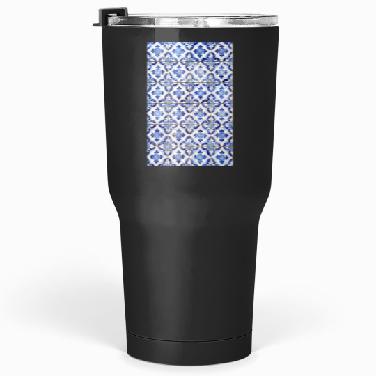 Discover Portuguese tiles. Blue flowers and leaves Long Tumblers 30 oz