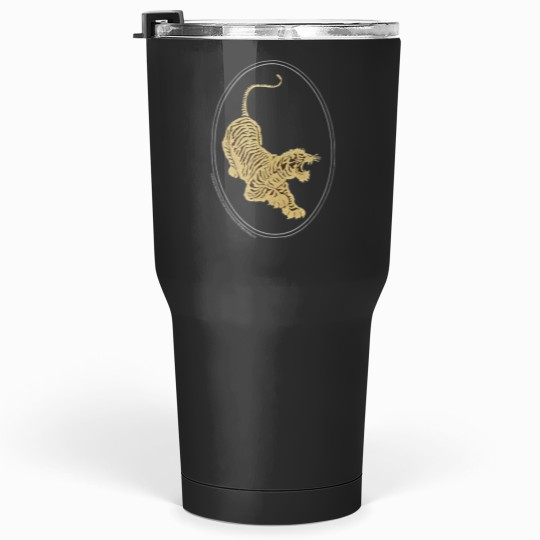 Discover Jerry Garcia Tumblers 30 oz- Tiger Guitar emblem, Gold metallic ink on a Black Tumblers 30 oz