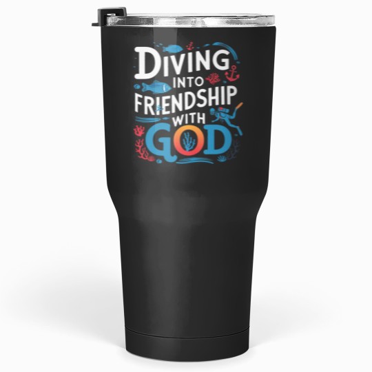 Discover divings Into Friendship God Underwater SCUBAs VBS 2024 Beach Tumblers 30 oz