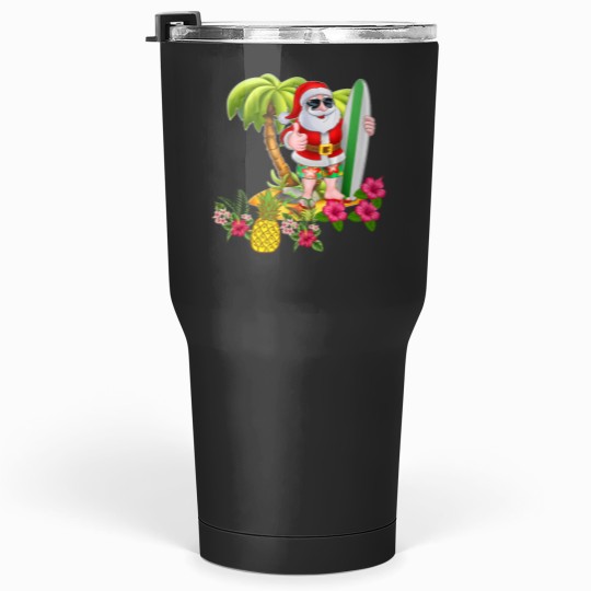 Discover Christmas in July Santa Hawaiian Surfing T Shirt Summer Surf Tumblers 30 oz