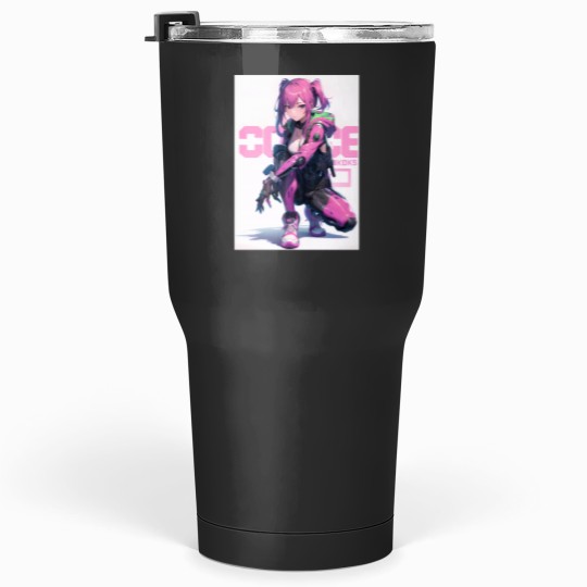 Discover Cute anime manga japanese girl pink hair urban cyberpunkss style Tumblers 30 oz