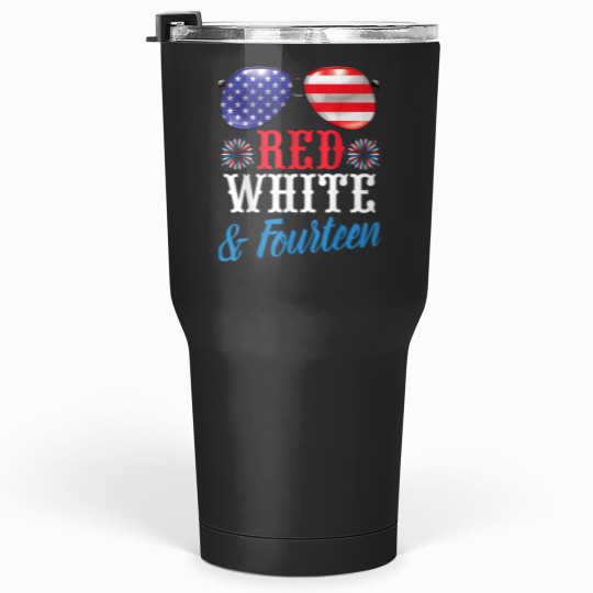 Discover Fireworks US Glasses Red White amp Fourteen Years Old Birthday Tumblers 30 oz