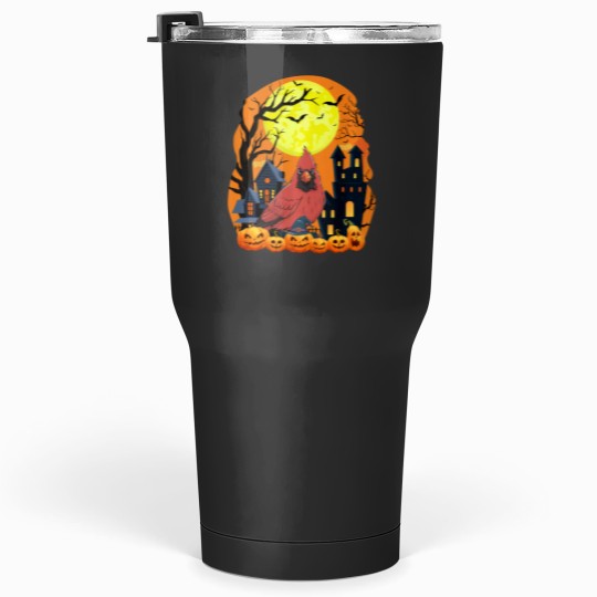 Discover Cardinal Bird With Pumpkins Funny Scary Halloween Party Long Sleeve Tumblers 30 oz