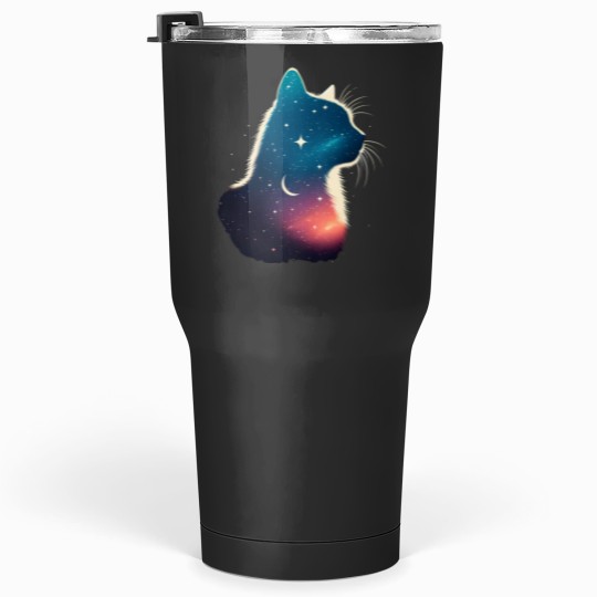 Discover Cosmic Cat Silhouette Galaxy Space Feline Lover Celestial Design Tumblers 30 oz