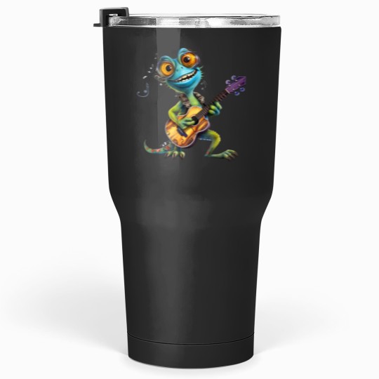 Discover Cartoon Chameleon Plays The Guitar Tumblers 30 oz