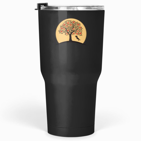 Discover Girl Swing On Tree Cute Girl Pushing a Swing under a Red flowering tree. Tumblers 30 oz