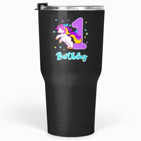 Discover Cute Cartoon Unicornss 1st Birthday Celebration Tumblers 30 oz