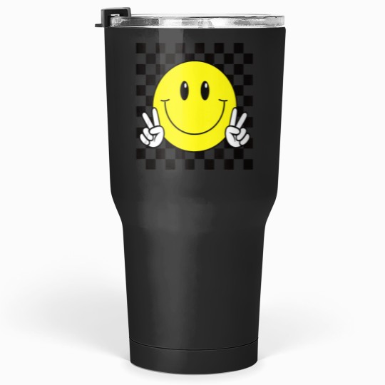 Discover Yellow Smile Face Cute Checkered Peace Smiling happy facess Tank Top Tumblers 30 oz