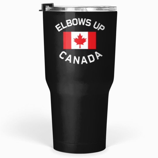 Discover Elbows Up Buy Canadian Logo  with Canadian flags Tumblers 30 oz