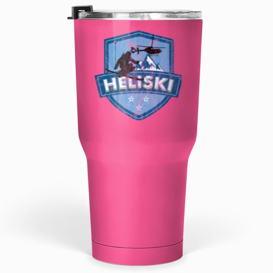 Discover Vintages Heliski Mountain Badge Skis Design.png Tumblers 30 oz