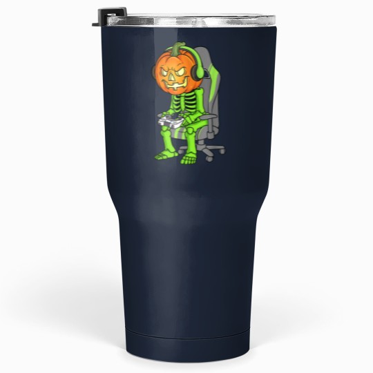 Discover Gaming Halloween Skeleton Jack O Lantern Gamer Boy Tumblers 30 Oz