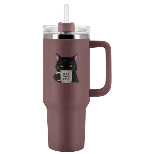 Discover Is He Dead Yet Black Cat Tumblers 40 Oz With Handle, Dark Humor Graphic, Anti Trump Protest Tumblers 40 Oz With Handle