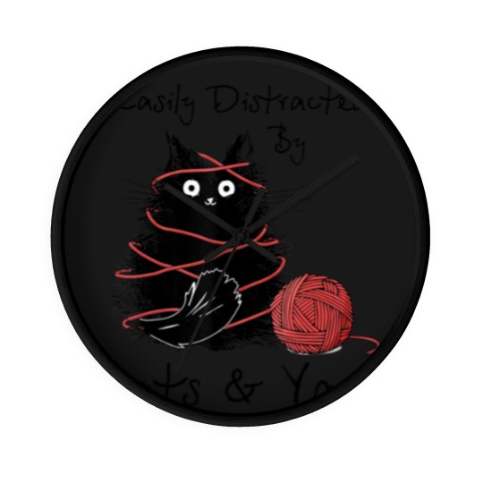 Discover Easily Distracted By Cats And Yarn Knitting Lovers Wall Clocks