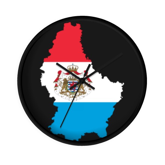 Discover Luxembourg Map Flag With Stroke And Coat Of Arms Wall Clocks