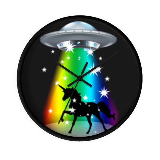 Discover Unicorn Rainbow UFO Alien Pony Space Travel Fable Wall Clocks