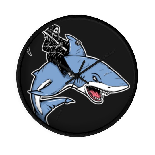 Discover Grim reaper rides a shark Wall Clocks