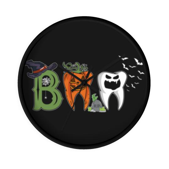 Discover Boo Dentist Pumpkin Costume Dental Assistant Halloween Wall Clocks