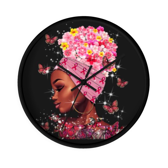 Discover In October We Wear Pink Black Woman Breast Cancer Awareness Wall Clocks