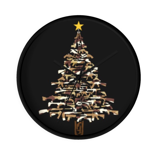 Discover Guns Christmas Tree -Camo Print Xmas  Wall Clocks