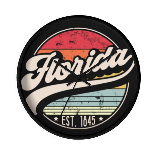 Discover Retro Florida Home State FL Cool 70s Style Sunset Wall Clocks
