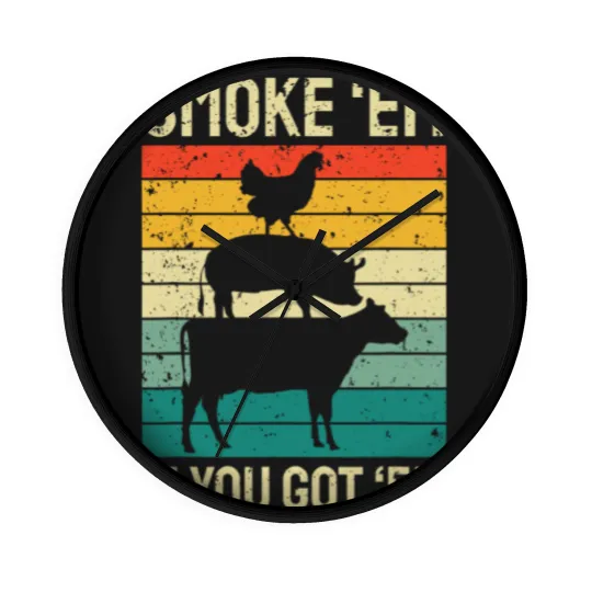 Discover Smoke Em If you Got Em BBQ - Funny Retro Smoking Wall Clocks