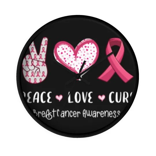 Discover Peace Love Cure Breast Cancer Awareness Wall Clocks