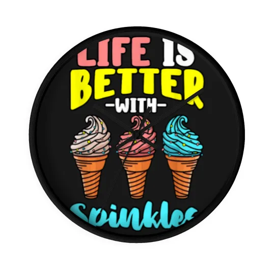 Discover Life is Better With Sprinkles Sweet Confectionery Ice Cream Wall Clocks