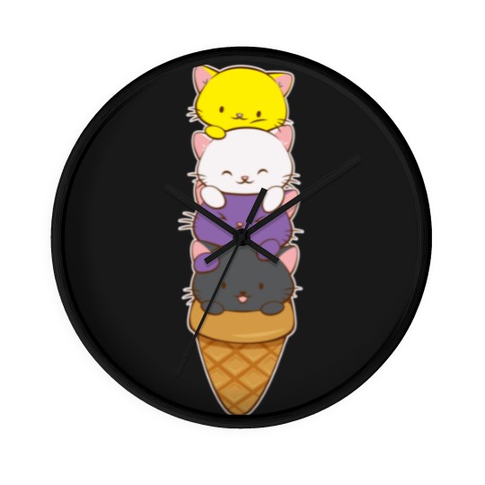 Discover Nonbinary Pride Flag Wall Clocks Non-binary Pride Flag Kawaii Cat Ice Cream Cone Nonbinary