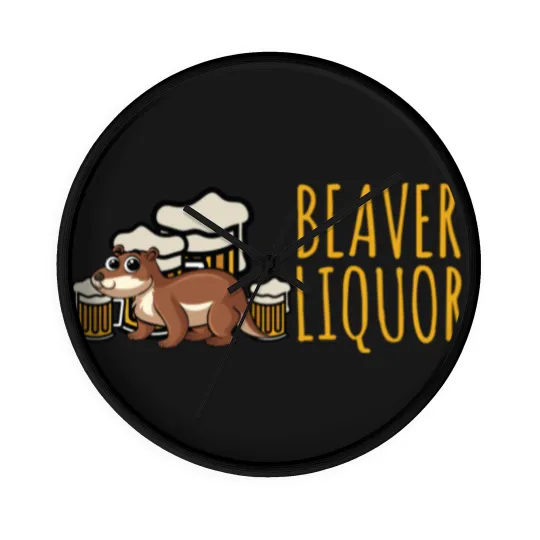 Discover Funny Beaver Liquor Animal Pun Beer Lover Drinking Wall Clocks