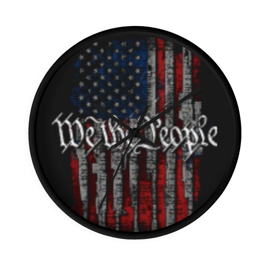 Discover Defending Freedom Collection We The People American Flag Short Sleeve Wall Clocks-Black-XL