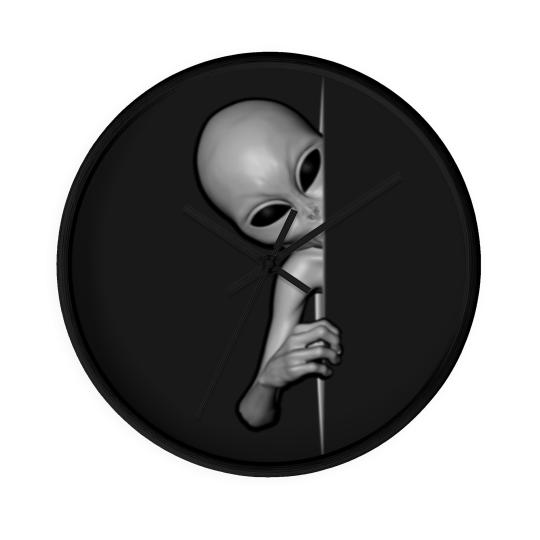 Discover Grey Alien Peeking - Zeta Reticuli Ufonaut - UFO Abduction Wall Clocks