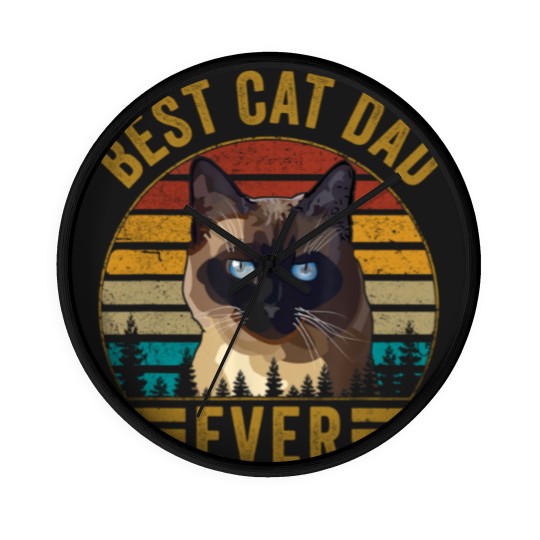 Discover Retro Vintage Best Cat Dad Ever Fathers day Siamese Cat Wall Clocks