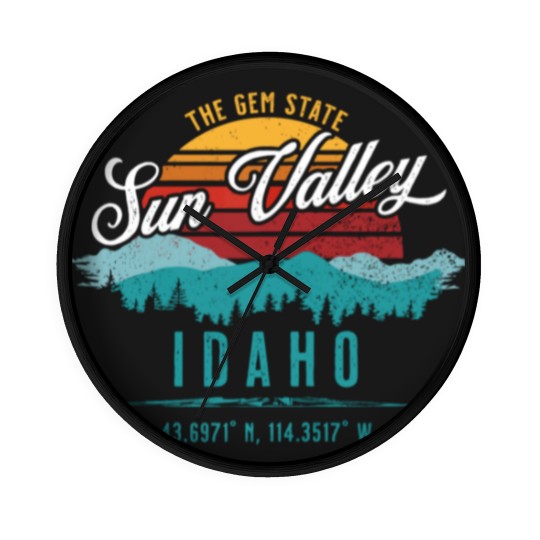 Discover Retro Sun Valley Idaho Vintage Mountains Sun Souve Wall Clocks