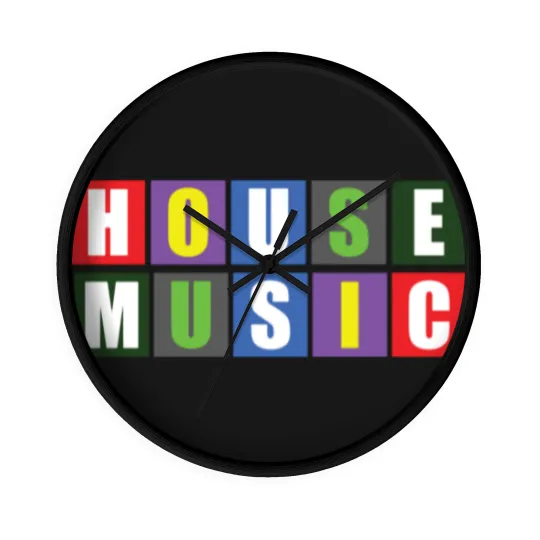 Discover House Music Blocks Blk Wall Clocks
