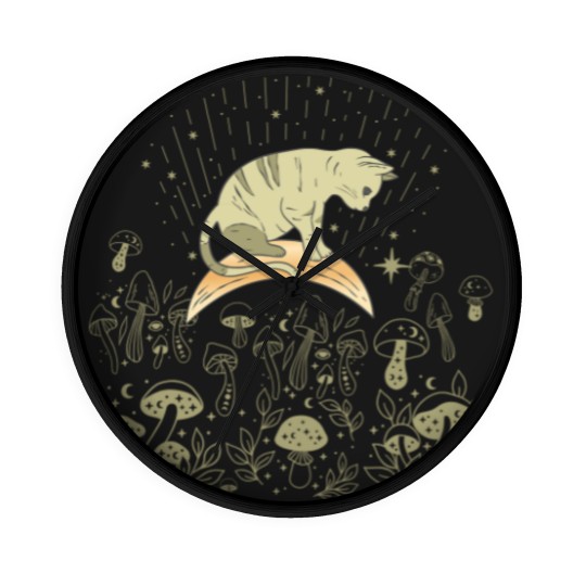 Discover Cottagecore Celestial Boho Mystical Mushrooms Moon Cat Wall Clocks