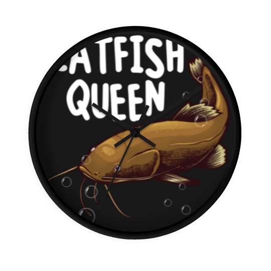 Discover Funny Catfishing Art Women Mom Catfish Queen Fishing Hunters Premium Wall Clocks