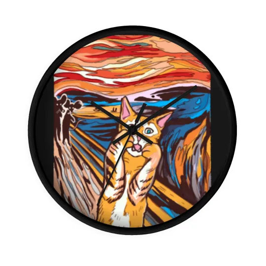 Discover Scream Wall Clocks Funny Tabby Cat Scream Edvard Munch's Painting The Scream