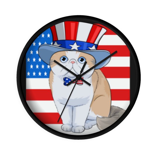 Discover Exotic Shorthair Cat 4th of July - Exotic Cat - Wall Clocks