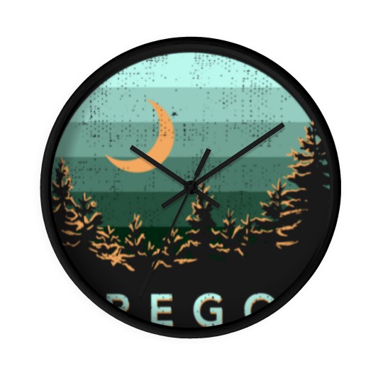 Discover Oregon Vintage Sunset Outdoors Hiking Souvenir Wall Clocks