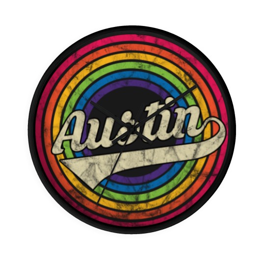 Discover Austin- Retro Rainbow Faded-Style - Austin - Wall Clocks