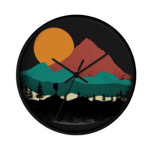 Discover Retro Evergreen Mountain Hiker Wall Clocks