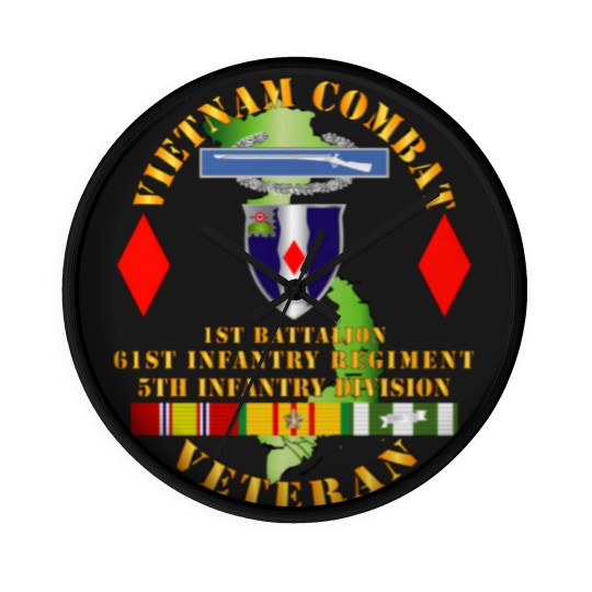 Discover Vietnam Combat Vet - 1st Bn 61st Infantry - 5th Inf Div SSI - Vietnam Combat Vet 1st Bn 61st Infan - Wall Clocks