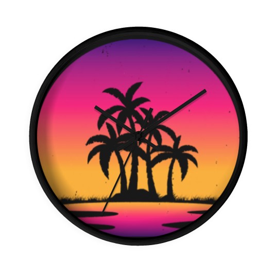 Discover Retro Sunset Retrowave Lake Sunsetby retrohub Wall Clocks