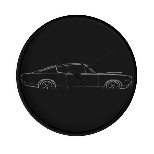 Discover 1969 Plymouth Barracuda - profile stencil, white - Plymouth Barracuda - Wall Clocks