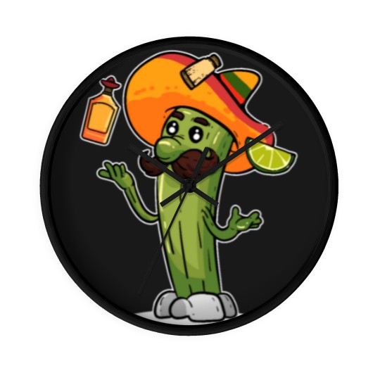 Discover Funny Mexican Cactus Juggles Tequila Cinco de Wall Clocks