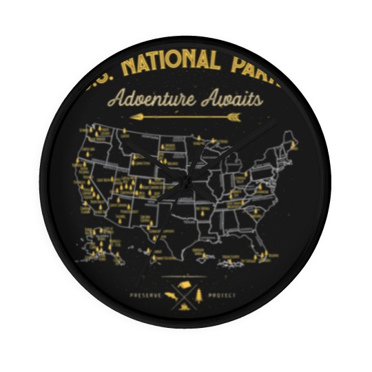Discover National Parks Map Camping Women Men Hiking 7186 Wall Clocks