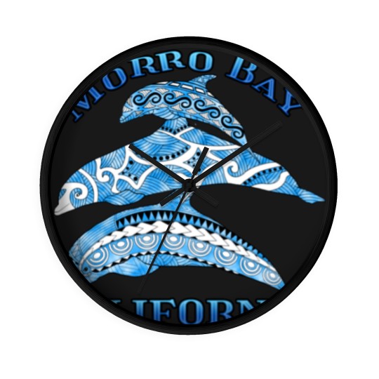 Discover Morro Bay California Vacation Tribal Dolphins Wall Clocks