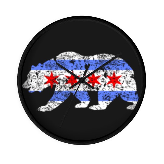 Discover Chicago City Flag Distressed Bear Wall Clocks