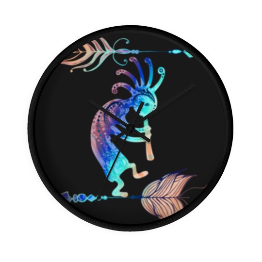 Discover Native American Kokopelli With Two Feathers 2 Wall Clocks